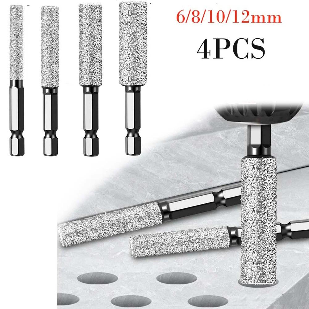 4pcs Hole Opener Vacuum Brazed Dry Drill Bit 6/8/10/12mm Hole Cutter Hex Handle Grinding Trimming Tile Marble Drilling Drill Bit