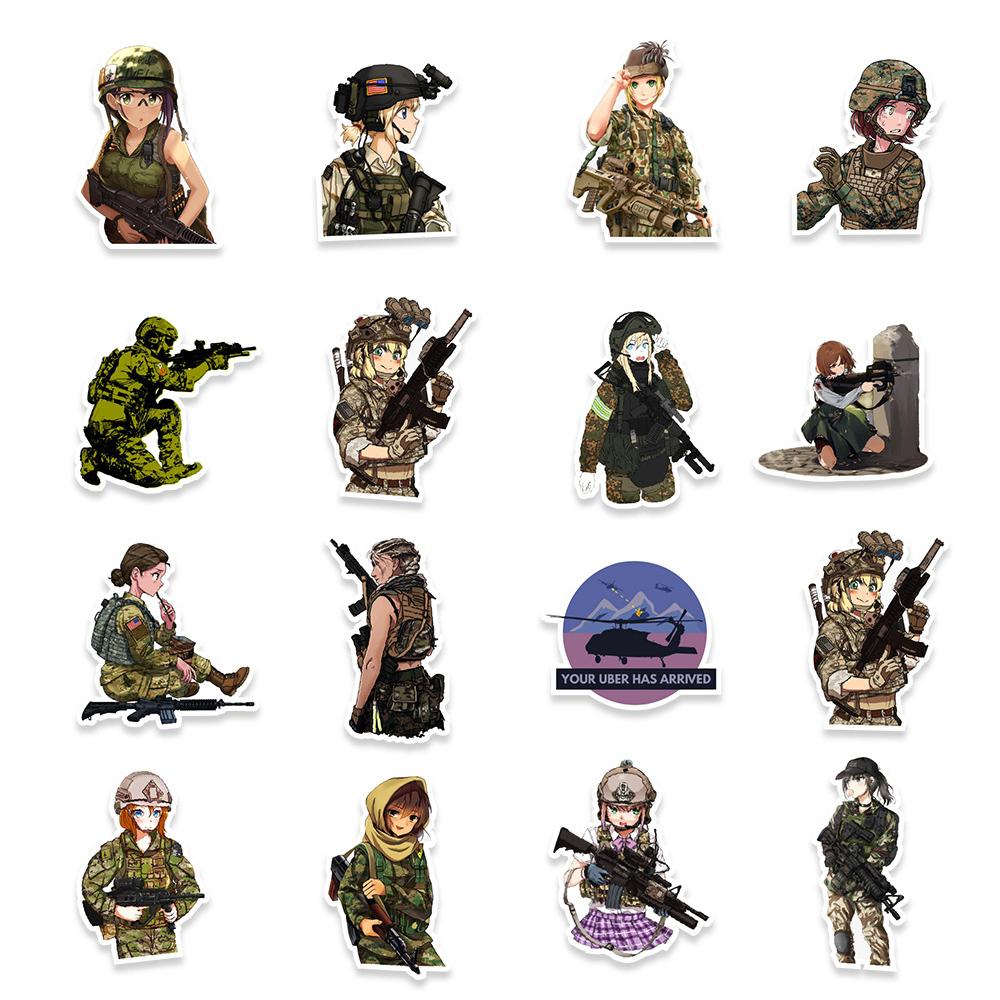 10 30 50Pcs Anime Camouflage Female Military Uniform Girls Stickers Laptop Motorcycle Skateboard Phone Wall Sticker Kids Toys