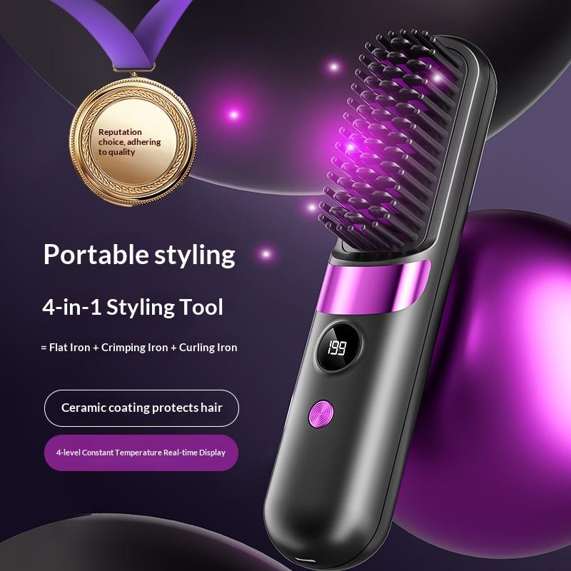 Convenient Cordless Hair Straightener Brush with LCD for Home or Travel Styling Anytime Anywhere