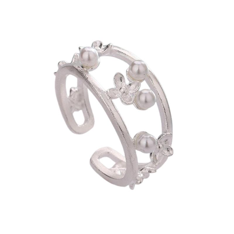 

Кольцо с ажурным двухслойным жемчужным цветком, женское, литературное, с маленьким свежим песчаным узором, кольцо на указательный палец, креативное, с маленьким цветком copper (silver opening adjustable)