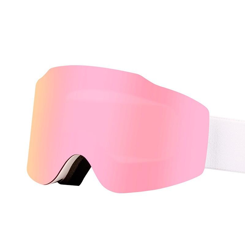 Magnetic Ski Goggles With Double Lens Anti-Fog UV Protection Snowboarding Mountaineering Adult Use White Frame Pink Lens