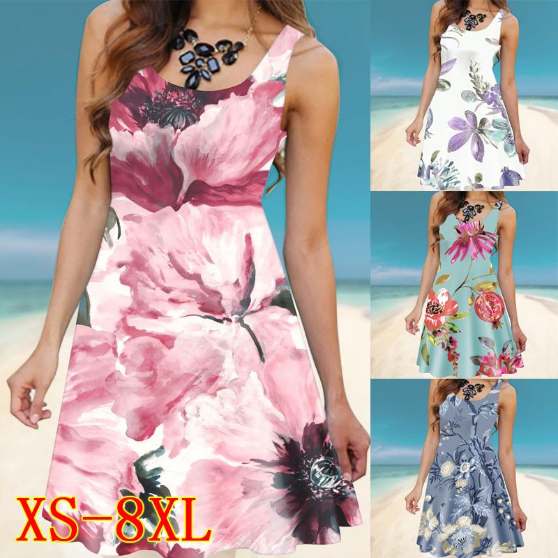 Buy Summer Dress Sleeveless Women Printing Dresses Casual Dress at