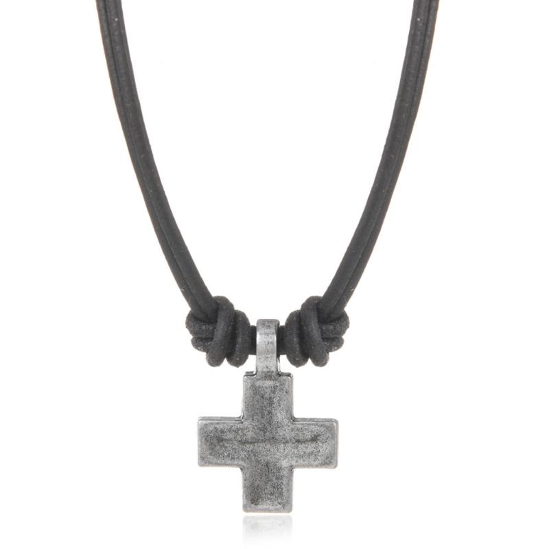 Cowhides Braided Necklace With Crucifix Pendant Adjustable Length Clavicle Chain Accessory Suitable For Men And Women
