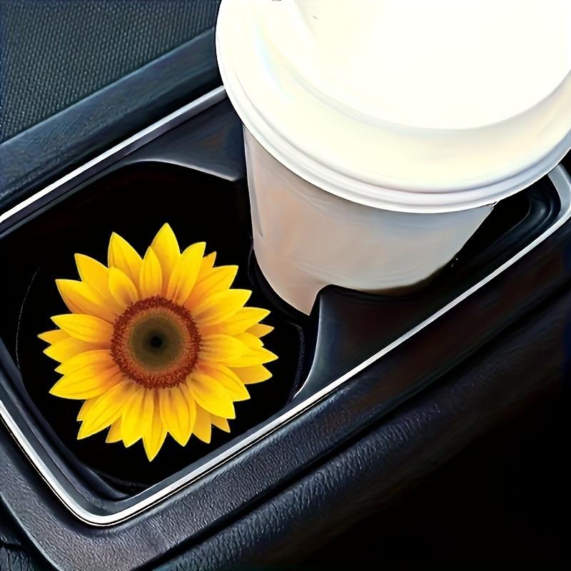 2pcs Sunflower Car Coasters - Fit 2.75" Cup Holders, Non-Slip & Easy Install, Perfect for Cars, SUVs, Trucks - Stylish Auto Interior Accessory