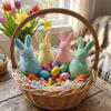 with Bow Easter Bunny Statue Plush Bunny Sculpture Flocked Rabbit Figures  Indoor Table