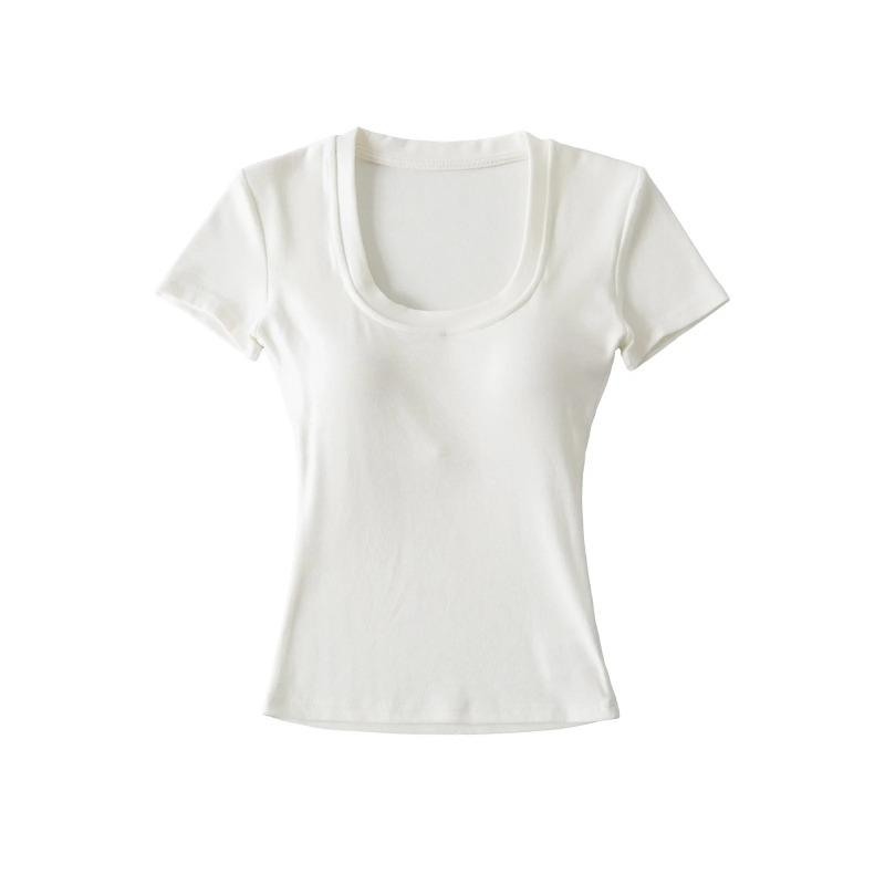 Spice girl u-neck short-sleeved t-shirt women's short with chest pad summer waist tight sexy t-shirt high waist bottoming shirt top