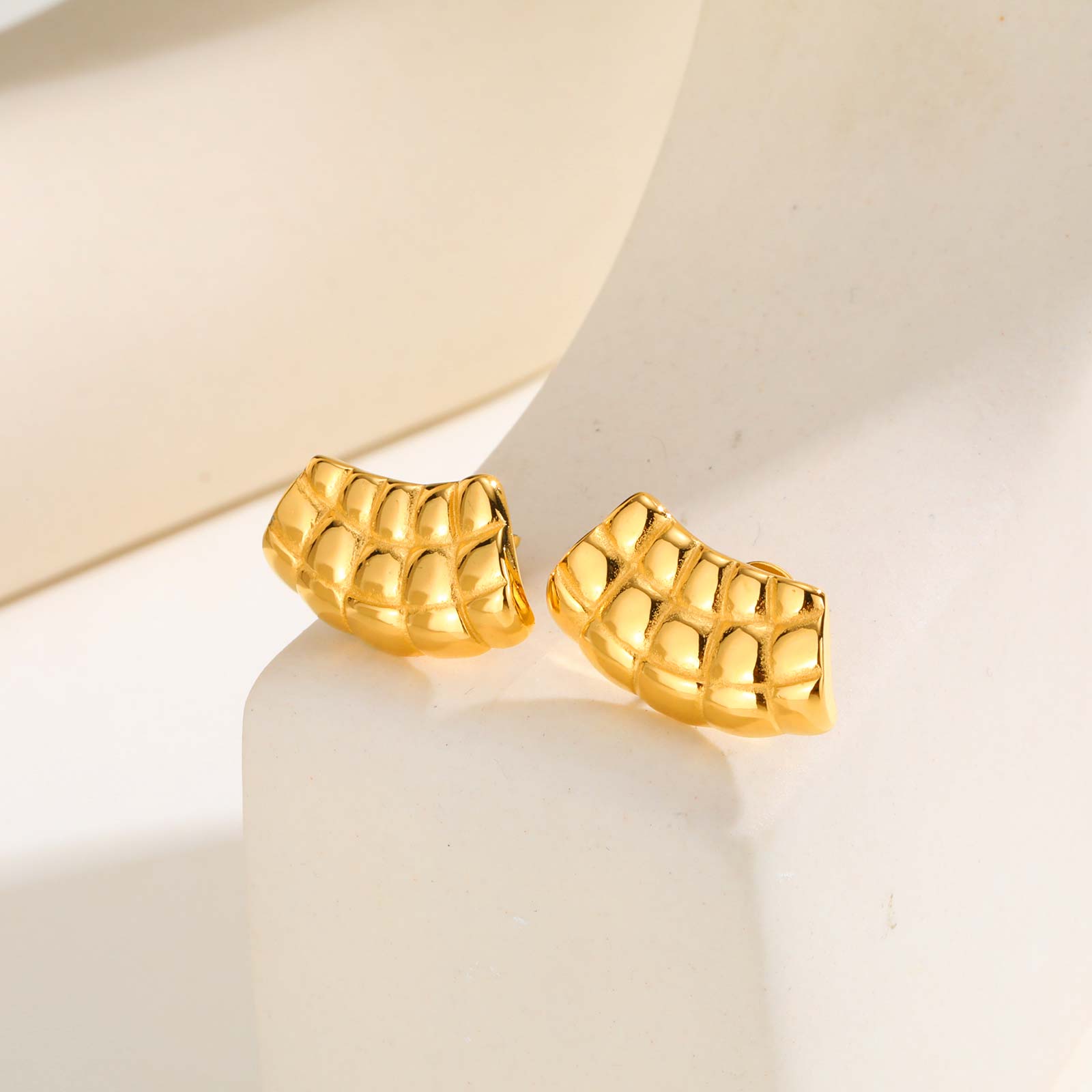 

Glossy Fan-shaped Stud Earrings for Women,Gold Color Stainless Steel Geometric Braided Earrings,Fashion Jewelry Party Gift
