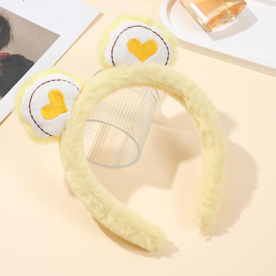 Hair Hoop Toothed Anti-Slip Plush Headband with Bear Ears Decor Fluffy Elastic Face Washing Makeup Hairband