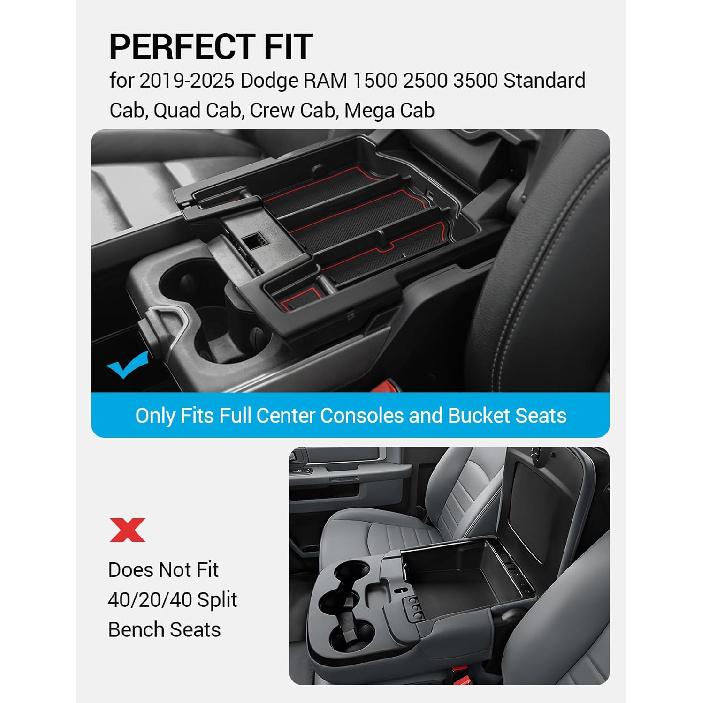 Motrobe Center Console Organizer Tray For Dodge RAM 1500 2500 3500 Armrest Storage Box Accessories 2025 2024