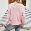 V Neck Floral Pattern Knitwear Cardigan Women Long Sleeve Button Placket Knitting Coat Sweater Jacket