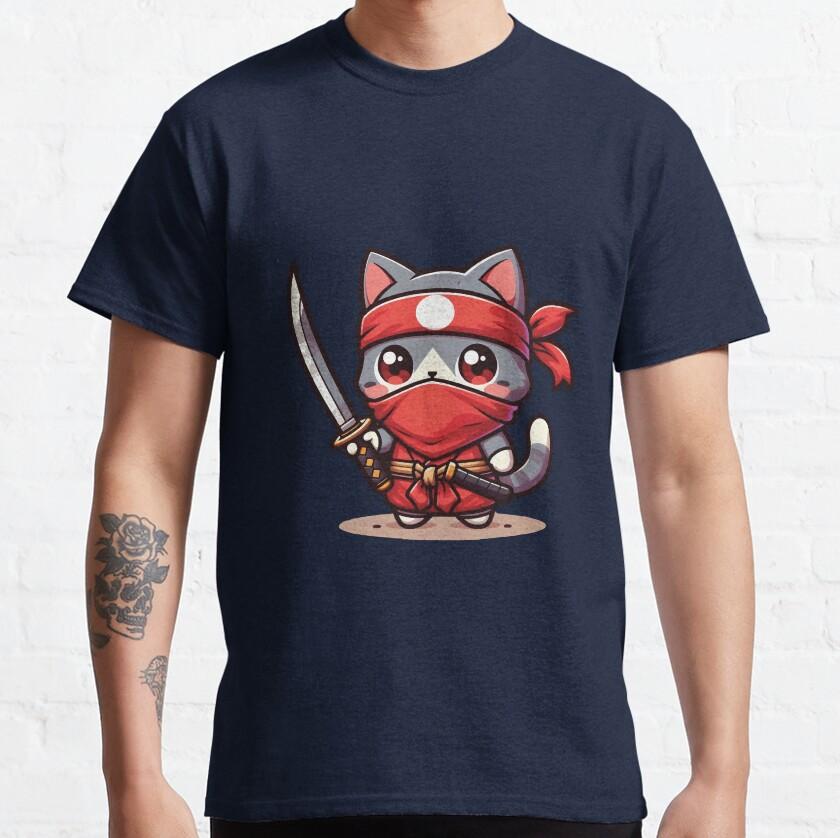 Cute Ninja Cat with Samurai from Japanese cat assassin for cat lover100 cotton catzilla printed TShirt for men plus size tee