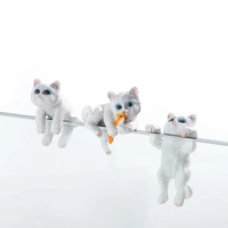 3Pcs Cat Ornaments Landscape Cat Crafts Cute Cat Fish Tank Sculptures Small and Cute
