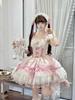 Jundakara Lolita Cosplay Costume JSK Dress with and French Mori Princess Korean Size L 3-Piece Set, Ribbon, Ruffles, Lace-Up Detail, Cute, Dreamy,