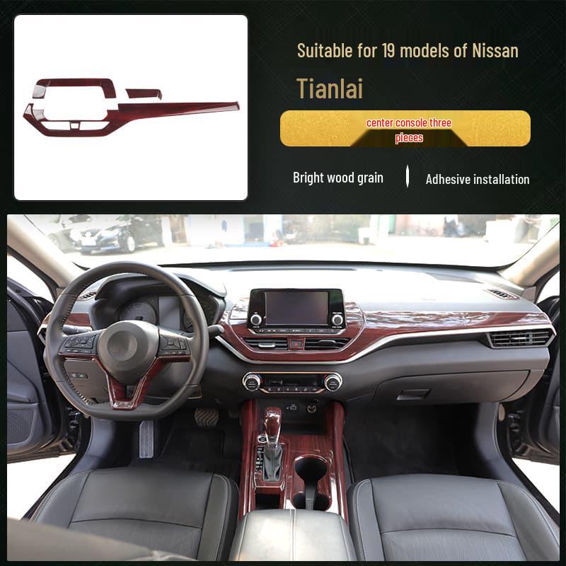 Teana Steering Wheel and Console Peach Wood & Carbon Fiber Interior Stickers