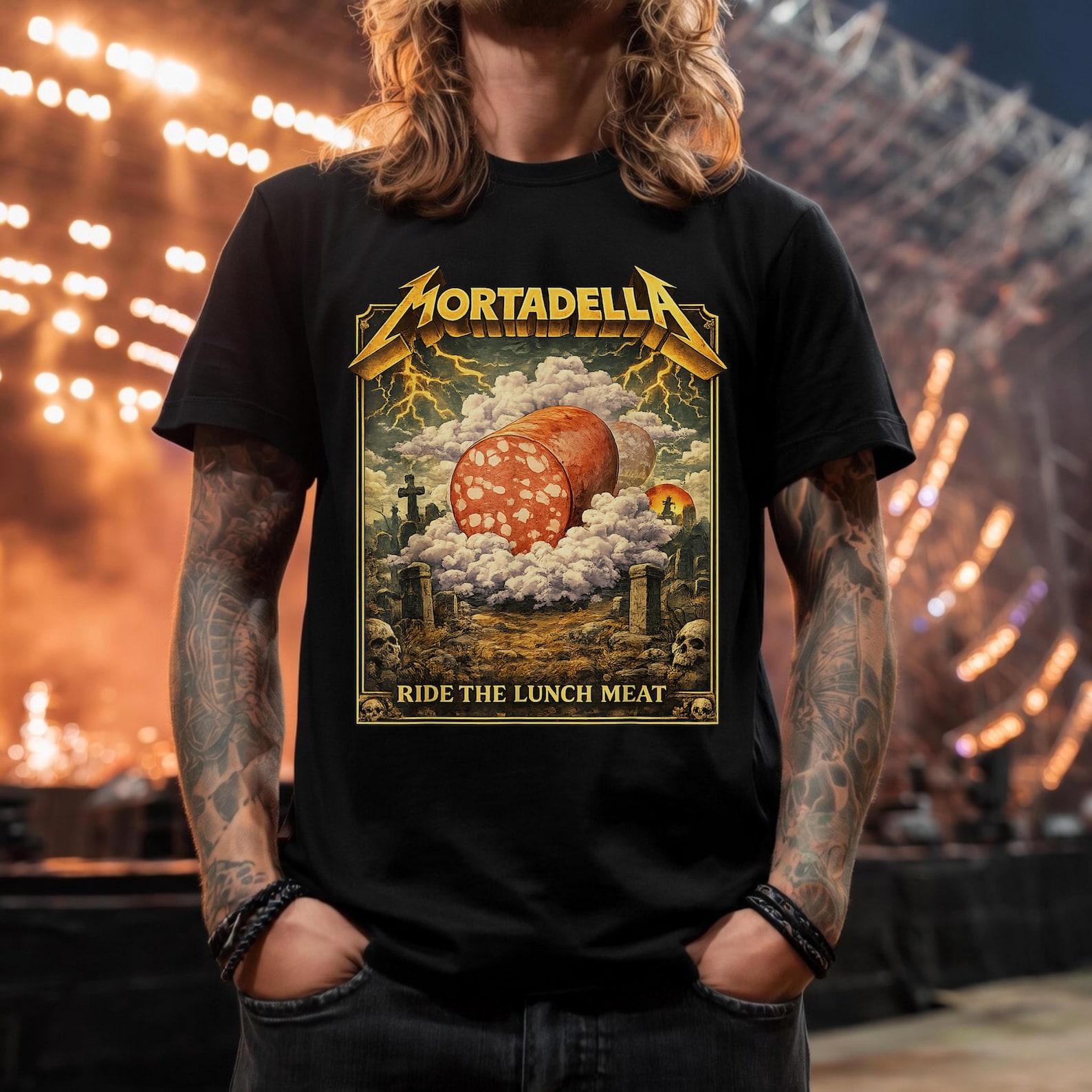 Mortadella Ride The Lunch Meat Funny Italian Food Design T-Shirt; Vintage Deli Humor Tee; Epic Parody Graphic Shirt 3XL