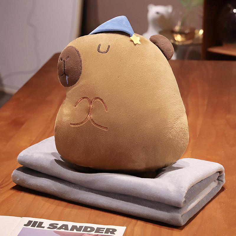 Capybara Plush Cartoon Toy Pillow Blanket Combo Convenient Multi Functional Doll