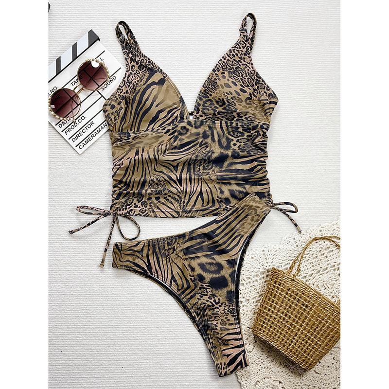 

Новое Сексуальное Леопардовое Бикини с V-образным вырезом Женский Купальник Женский Купальный Костюм Комплект бикини из двух частей Пляжник Купальный костюм для плавания S коричневый