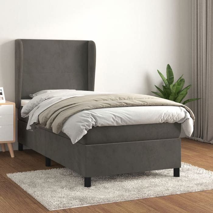 VidaXL Lit à sommier tapissier et matelas Gris foncé 90x190 cm Velours - Modèle 3129064