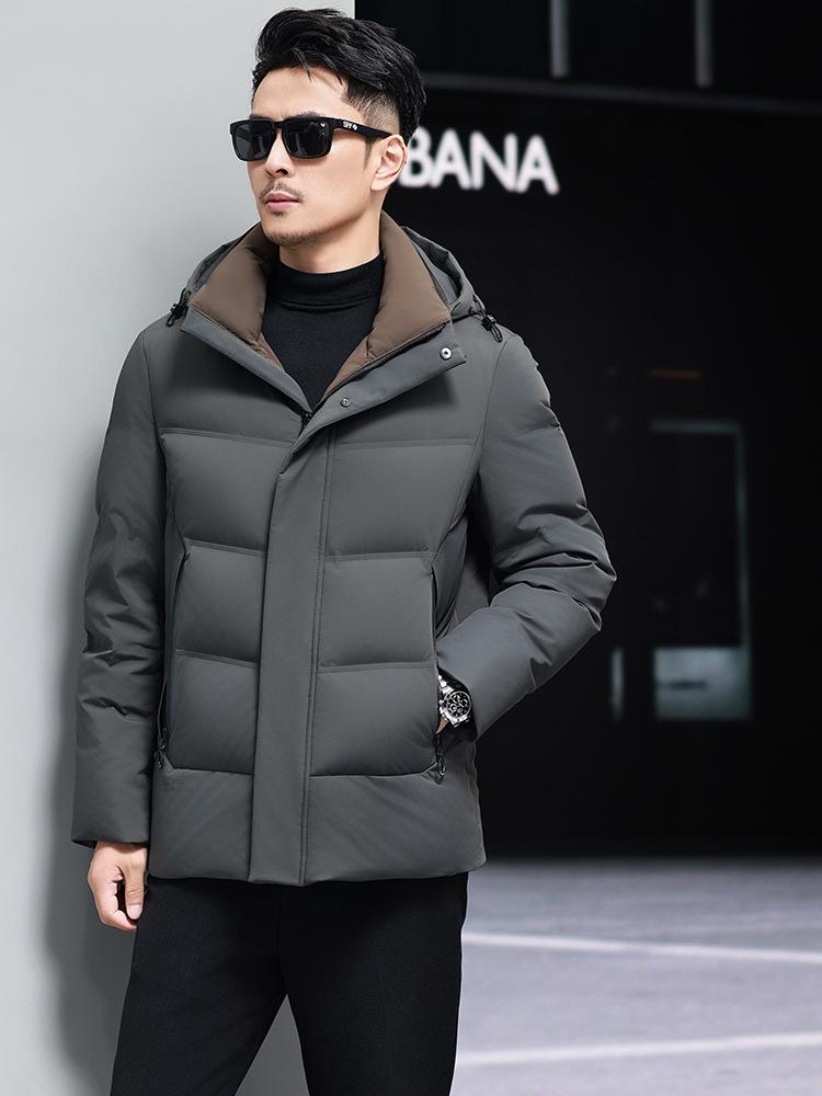 Men's Winter Down Jacket with Detachable Hood - Thick, Warm Business Casual Outerwear for Middle-Aged and Elderly.