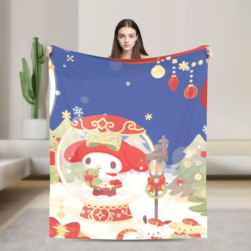 Kawaii My Melody Blanket Flannel Spring/Autumn Anime Multifunction Warm Throw Blanket for Sofa Car Rug Piece