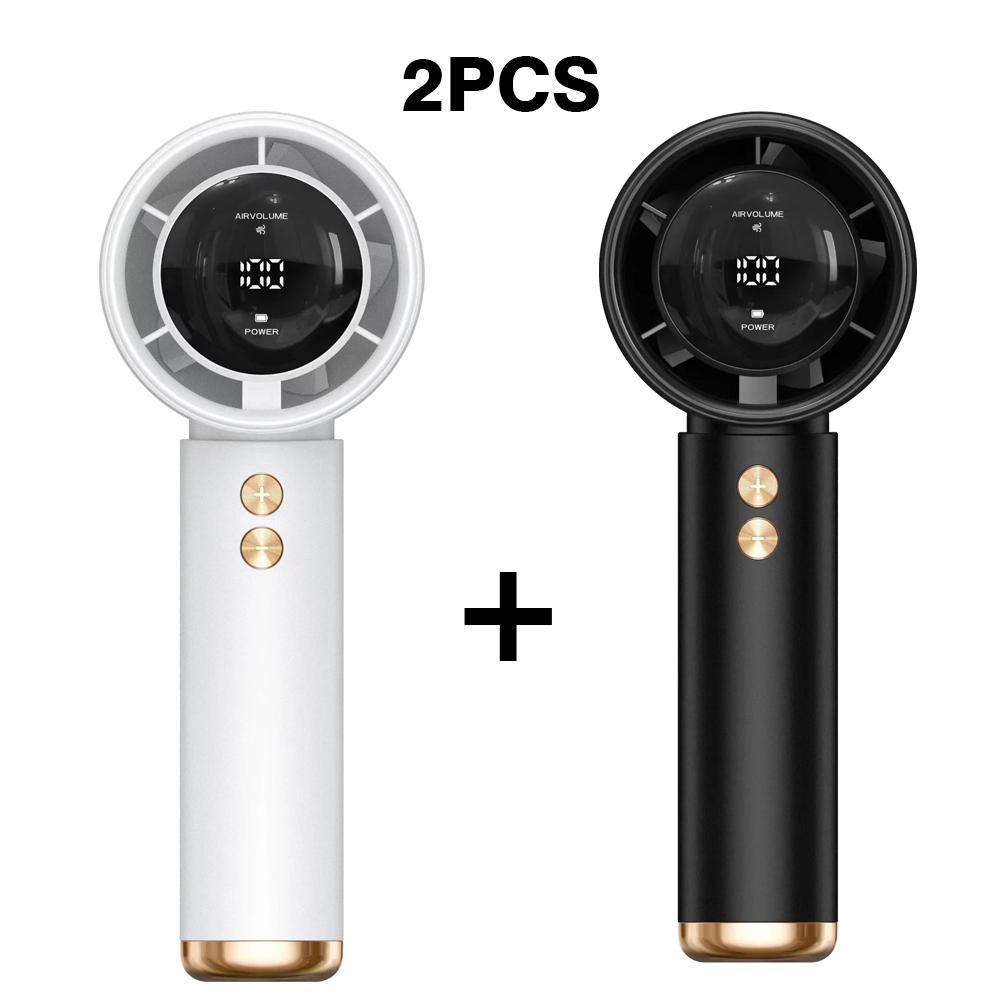 2PCS USB Rechargeable Handheld Fans Mini Turbo Cooling LED Power Display Portable Desk Fans for Indoor And Outdoor Use