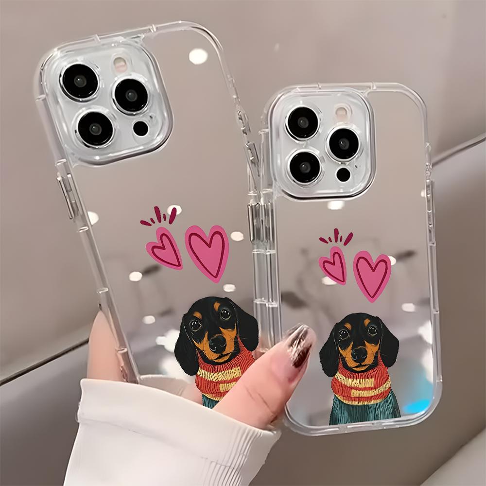 Cute Dachshund Dog Love Hearts Phone Case For iPhone 17 16 Pro 11 12 13 14 15 Pro Max 17 Air X XR XS 7 8 Plus Back Mirror Cover