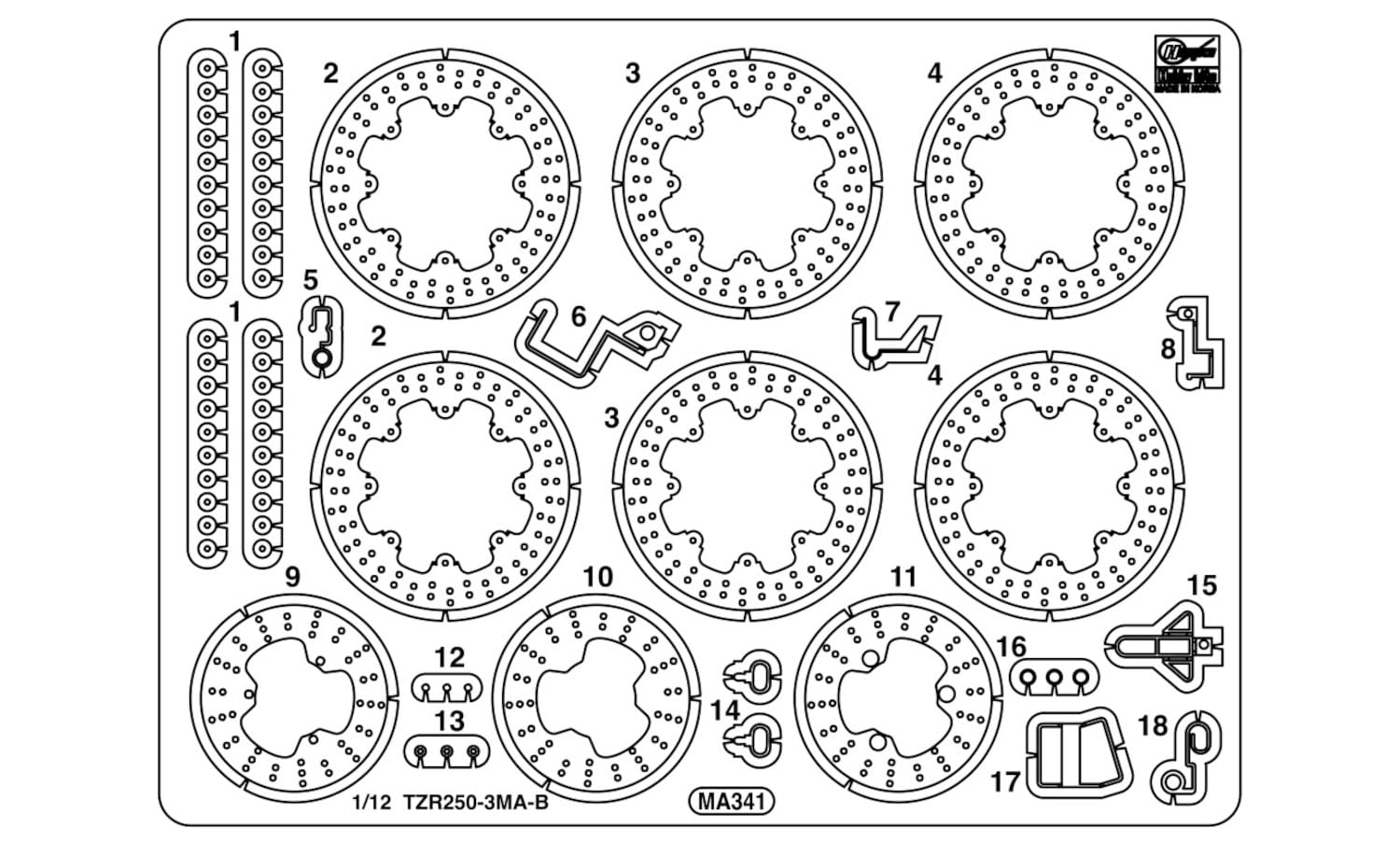 

Hasegawa Yamaha TZR250 Late Model Etching Parts for Plastic Model Kits 21777 1/12 (3MA)