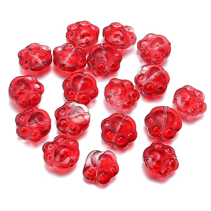 

20Pcs/Lot 15×14mm Lampwork Clear Colored Beads Cartoon Bear s Paw Straight Hole Loose Beads Diy Cute Bracelet Charm Supplies красный