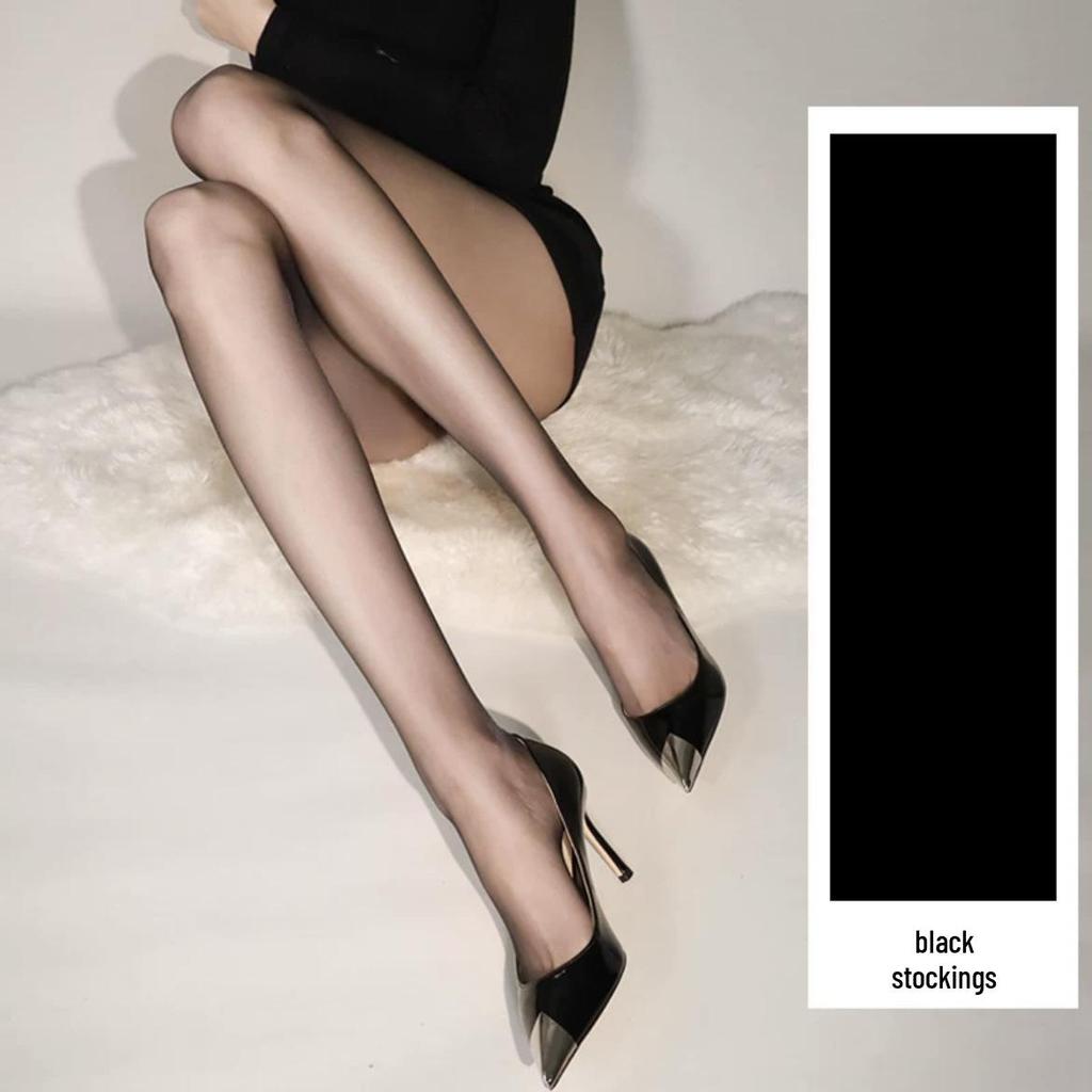 Ultra-Thin Black Polka Dot Stockings for Women - Snag-Resistant, Highly Transparent, Spring/Summer Style, Bare Leg Feel.