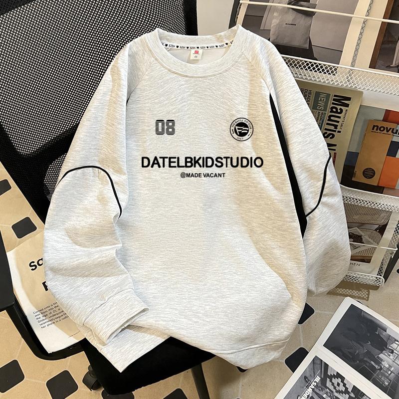 

A Large-sized Loose Sweatshirt for Women in The New Autumn Collection, Featuring A Two-color and Open-line Casual Fashion Top 4XL сірий/білий