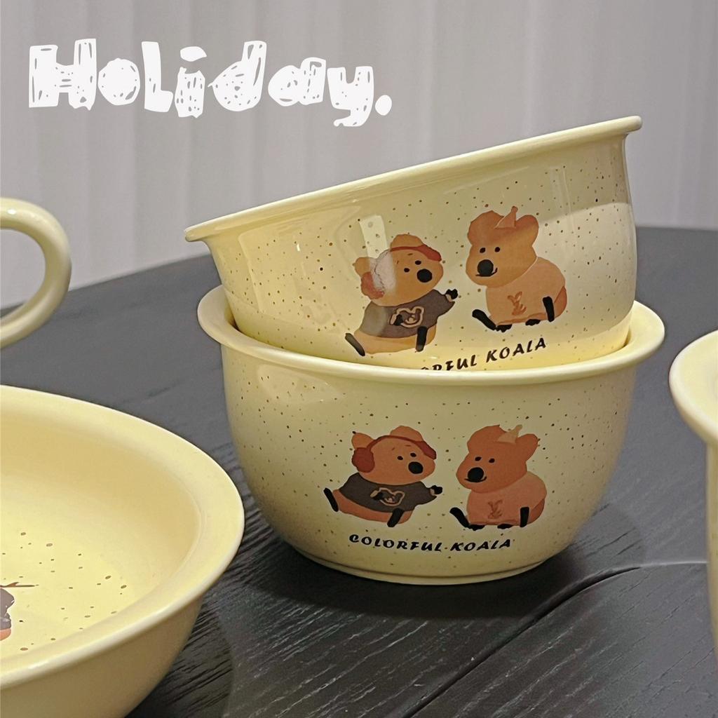 Bowl Combination Wind Cream Koala Series Tableware Ceramic Bowl Household Plate Breakfast One Person Mug