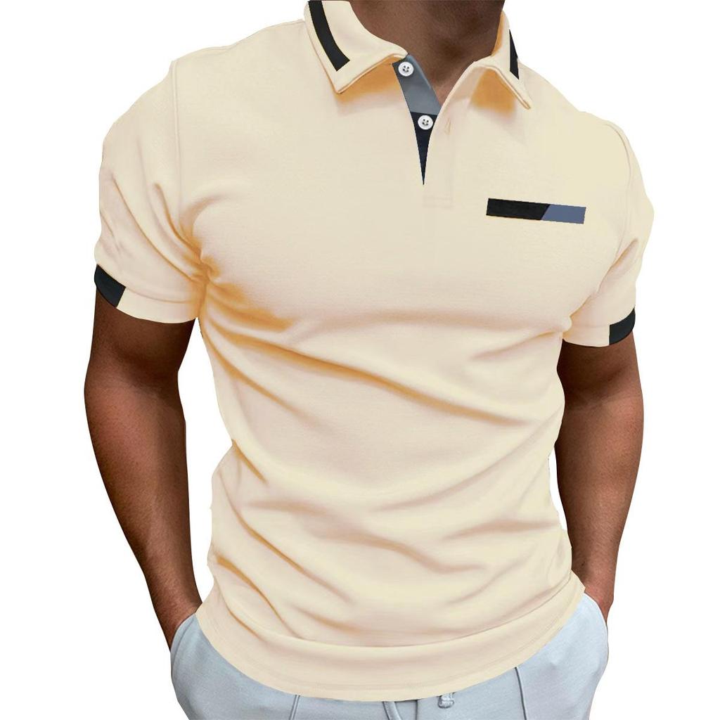 New Men's Casual POLO Shirt Chest False Pockets Lapel Buttons Business T-shirt Tops Male