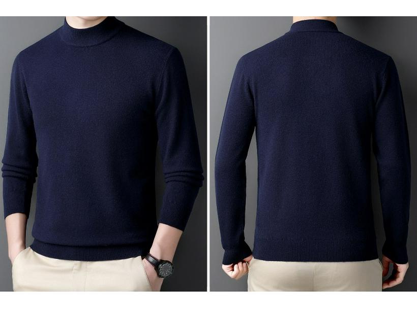 Men's Heavyweight 450g Wool Sweater: Autumn/Winter Casual Half-High Neck Knit Pullover