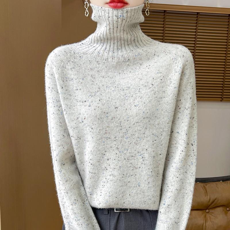 New Autumn/Winter Color Dot Knit Wool Sweater: Women's High-Collar Fashion Pullover