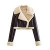Abrigo corto de lana de cordero con solapa para mujer, chaqueta de mujer con cremallera de doble cara para otoño e invierno, Tops gruesos y cálidos de lana para mujer, prendas de vestir