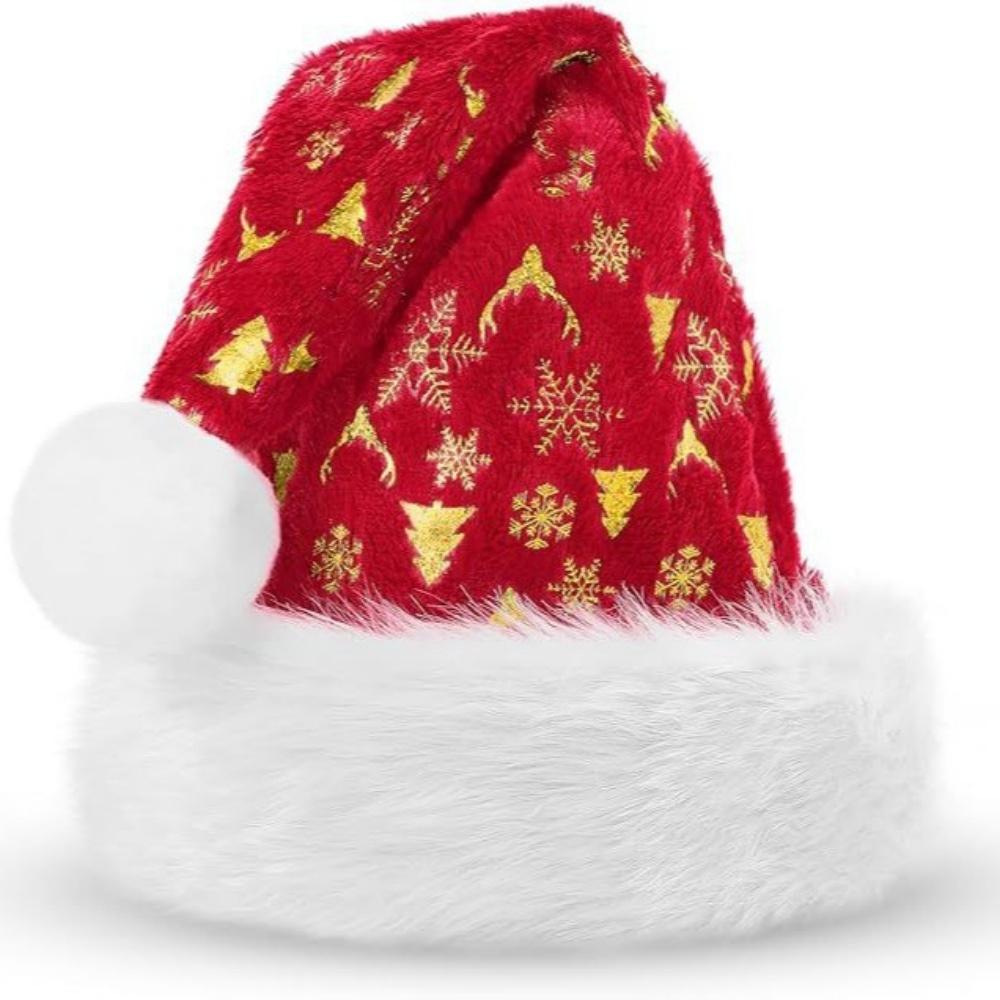 Plush Christmas Hat Hot Stamping Star Snowflake Pattern Plush Hats Xmas Decoration Hat New Year Decoration Holiday Party Supplie