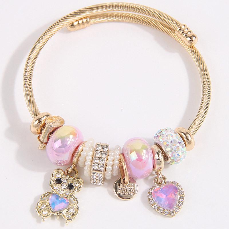 

Versatile Metal Pendant Bracelet with Heart & Bear Charm