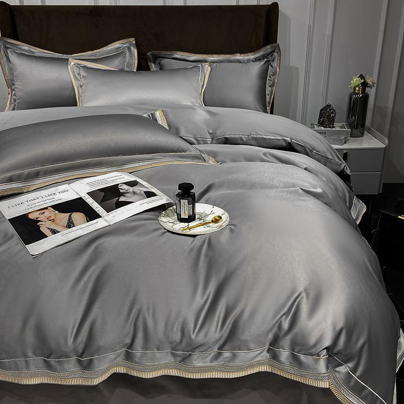 Luxury Embroidery King Size 600Tc Egyptian Cotton Soft Smooth Duvet Cover Sheet Set Fitted Sheet Pillowcases Hotel Bedding Set