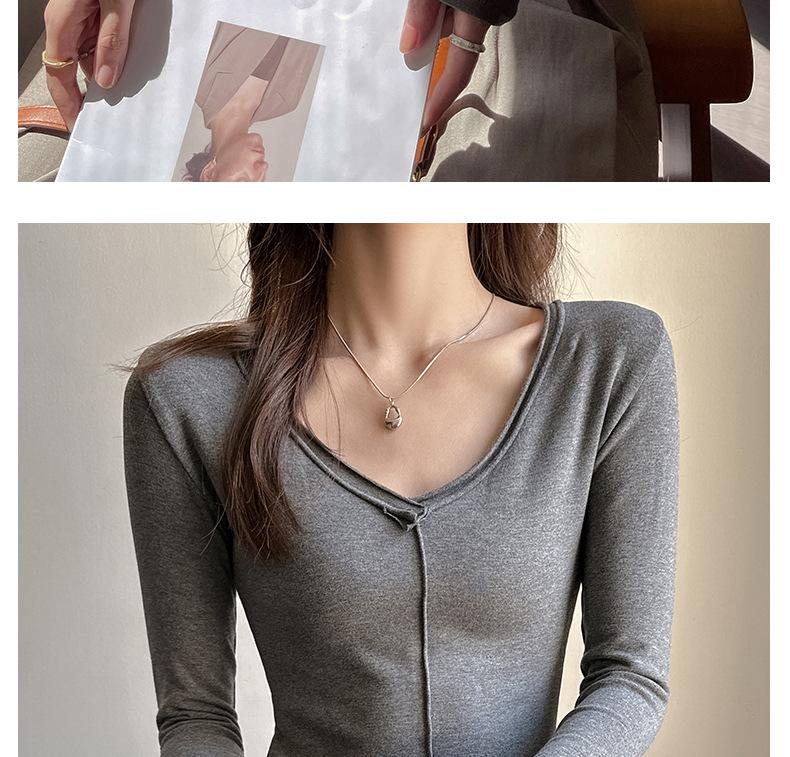 Premium Rolled-Edge V-Neck Slimming Long Sleeve Top for Women - Autumn/Winter