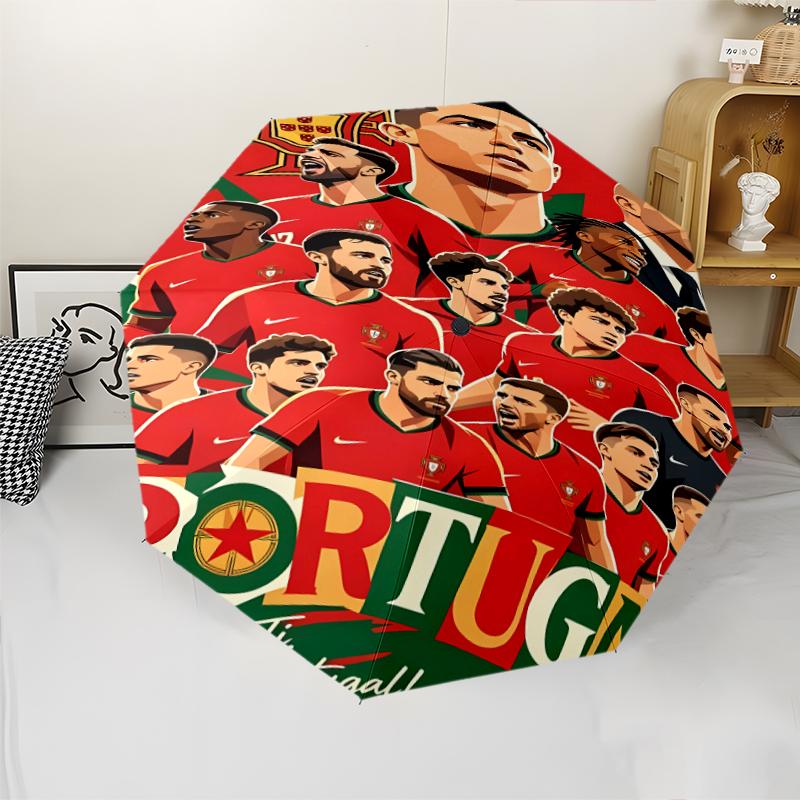 Cristiano Ronaldo Print Automatic Umbrella, 8 Rib Iron Frame, Plastic Handle, Suitable for Outdoor Travel &Daily , Ideal Gift