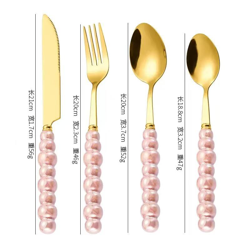 Norse Luxe Ceramic Pearl Cutlery Set: Fork, Knife & Spoon in Elegant Stainless Steel