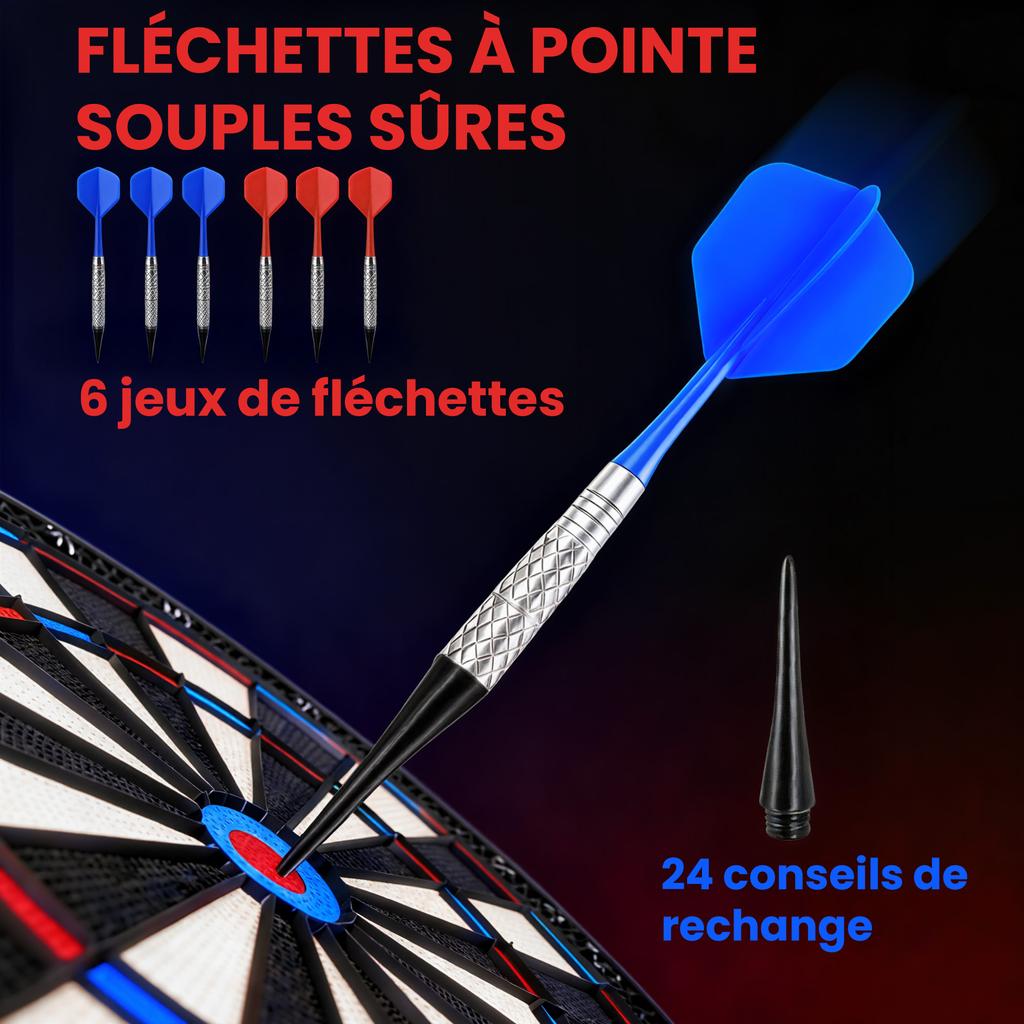 Electronic dart game with soft tips, dual LED screens, 33 games, 202 variations, up to 8 players