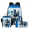 3Pcs Set Kids School Backpack With Lunch Bag & Pencil Bag,Cartoon Fortnite School Bags For Age 5-10,Lightweight For Boys Girls