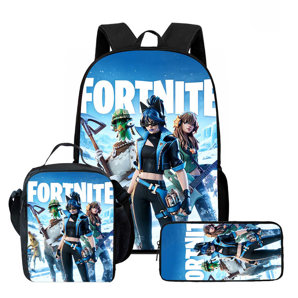 3Pcs Set Kids School Backpack With Lunch Bag & Pencil Bag,Cartoon Fortnite School Bags For Age 5-10,Lightweight For Boys Girls