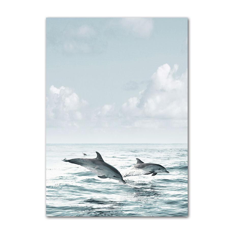 Nordic Posters Reed Dandelion Dolphin Sea Beach Flower Wall Art Canvas Painting And Prints Wall Pictures For Living Room Decor