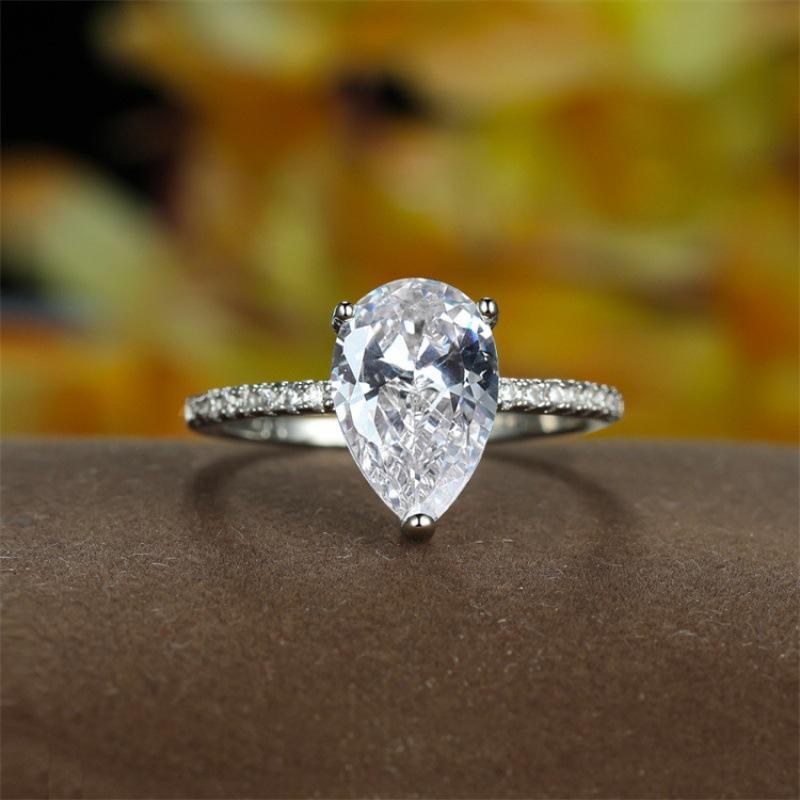 Silver Simple Classic WaterDrop 4-Carat Zircon Ring for Women Engagement Wedding Luxury High Quality Fine Jewelry
