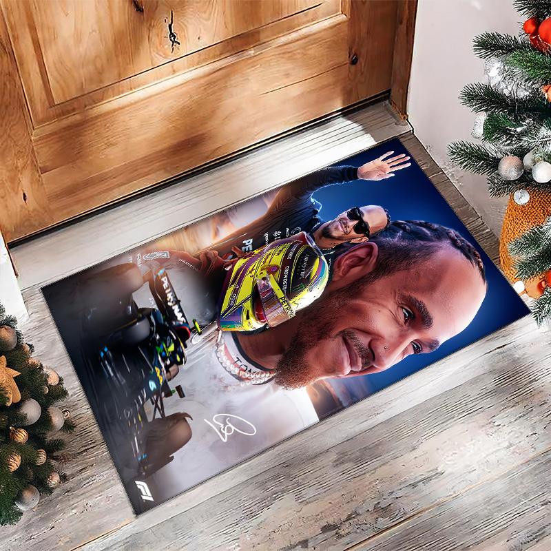 Lewis Hamilton Tappeto in Velluto di Cristallo Morbido Anti?Tappetino Antiscivolo Comodo per Casa Soggiorno Camera da Letto Tappeto Decorativo