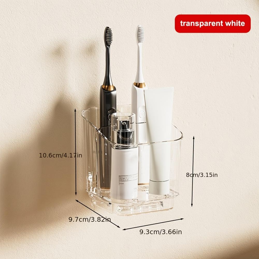 

Bathroom with Divided Shelves, Non Perforated Toothbrush Toothpaste Storage Box, Toothbrush Holder, Wall Mounted Toiletries Storage Rack прозрачный белый