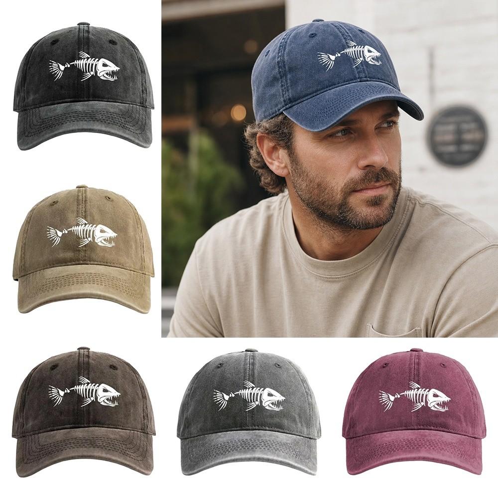 Adjustable Peaked Cap Vintage Washed Sunscreen Hat New Fishbone Baseball Cap  Outdoor Fishing