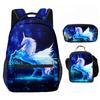Klassisch Neuheit Cool Pferd Einhorn 3D Druck 3 Stück/Set Schüler Schultaschen Laptop Rucksack Umhängetasche Brotdose Federmäppchen
